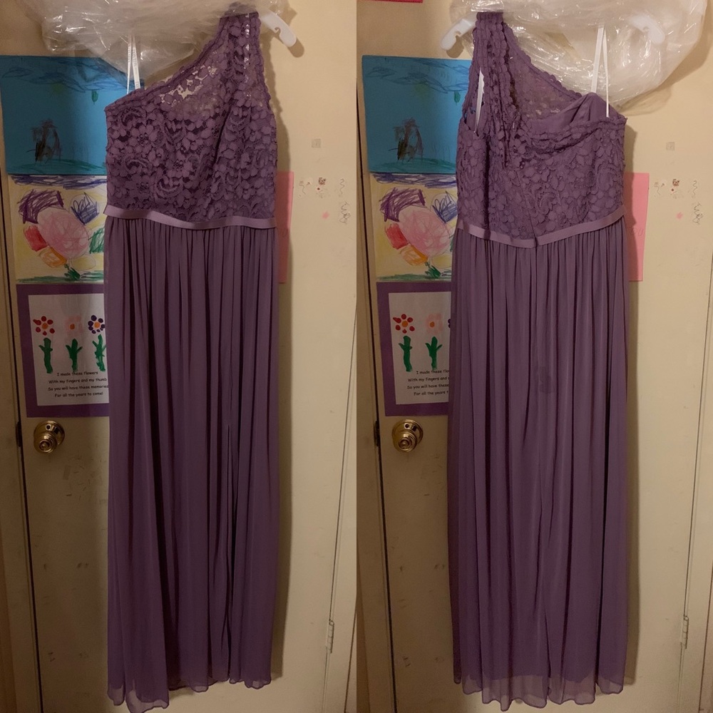 David’s Bridal Long One Shoulder Lace Bridesmaid